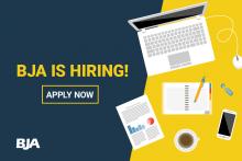 Office icons and announcement that BJA is hiring